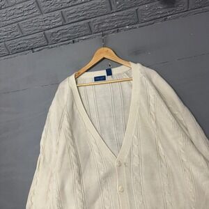 Towncraft Mens Cream Cable Knit V-Neck Button Cardigan Sweater 5XLT Off White